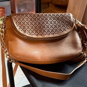 Madison West Tan Crossbody Bag with Cutout Design